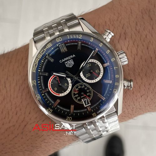 TAG Heuer Porsche Carrera Chronosprint Jubilee Chronograph 41mm Siyah Kadran Replika Saat