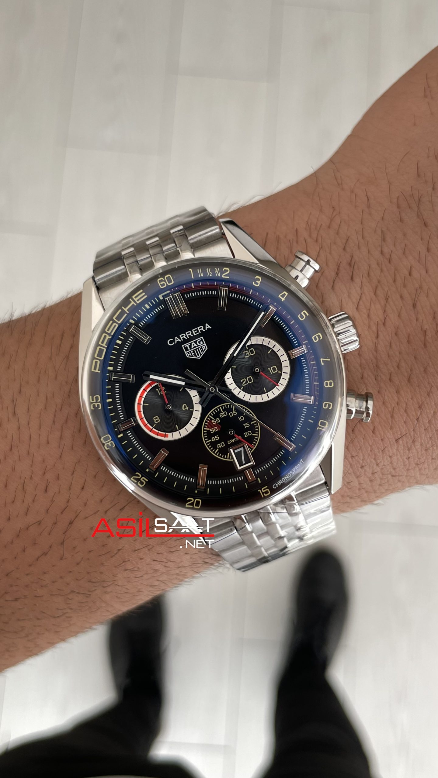 TAG Heuer Porsche Carrera Chronosprint Jubilee Chronograph 41mm Siyah Kadran Replika Saat