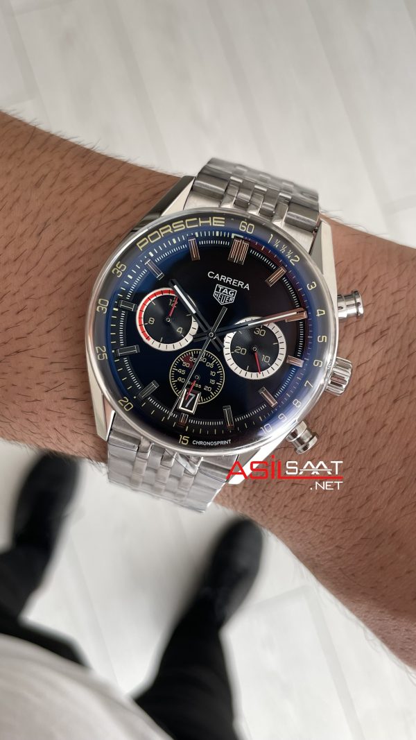 TAG Heuer Porsche Carrera Chronosprint Jubilee Chronograph 41mm Siyah Kadran Replika Saat TAG Heuer Porsche Carrera Chronosprint Jubilee Chronograph 41mm Siyah Kadran Replika Saat