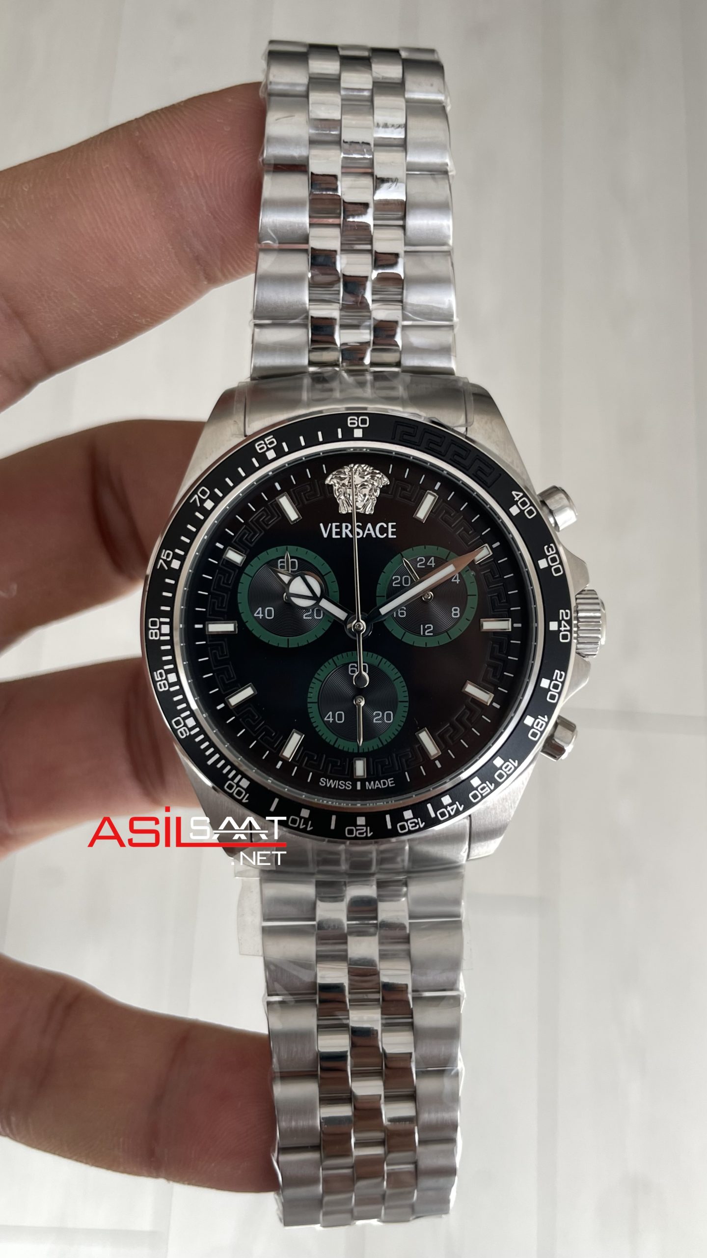 Versace Greca Wave Chronograph 43mm Siyah Kadran Replika Saat Versace Greca Wave Chronograph 43mm Siyah Kadran Replika Saat