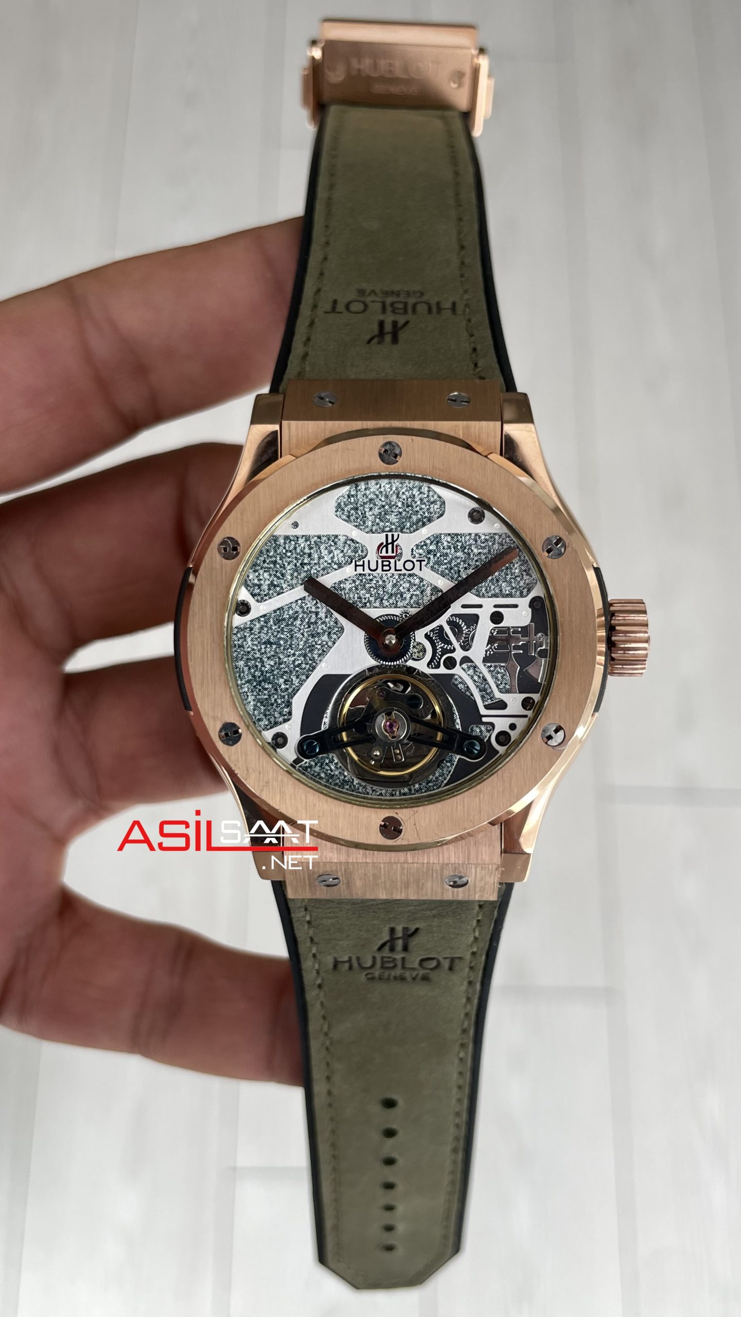Hublot Classic Fusion Tourbillon Yeşil 42mm Rosegold Replika Saat