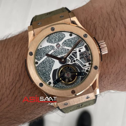 Hublot Classic Fusion Tourbillon Yeşil 42mm Rosegold Replika Saat