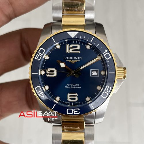 Longines Hydroconquest Mavi Kadran 43mm Two Tone Gold L37823967 AF Factory Swiss ETA Saat