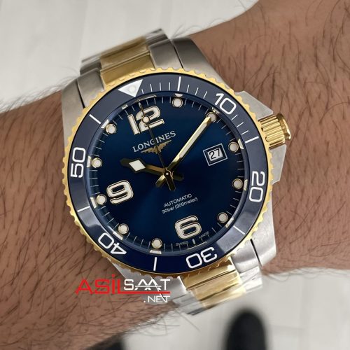 Longines Hydroconquest Mavi Kadran 43mm Two Tone Gold L37823967 AF Factory Swiss ETA Saat