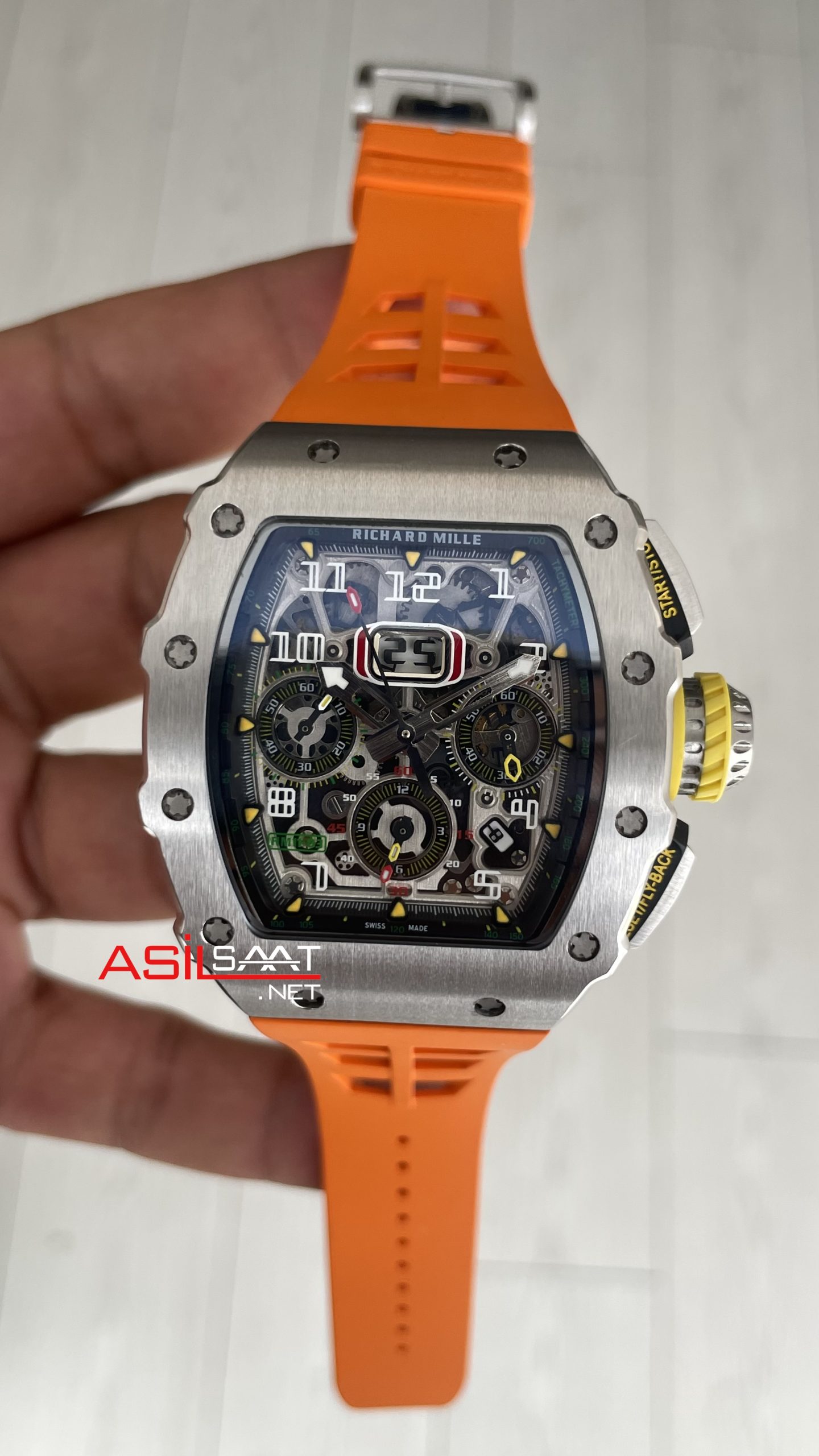 Richard Mille RM011 Titanium Flyback Chronograph Turuncu KU Factory Swiss ETA Saat Richard Mille RM011 Titanium Flyback Chronograph Turuncu KU Factory Swiss ETA Saat