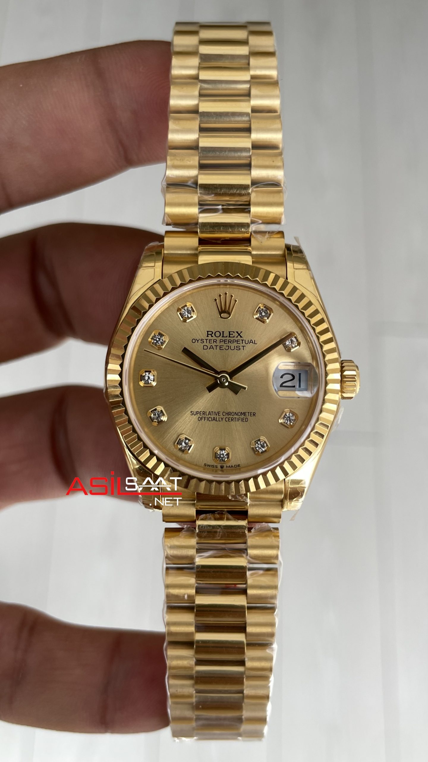 Rolex Datejust Champagne Diamond Dial 279178 President 31mm Lady Pırlantalı Şampanya Kadran Gold Swiss ETA Saat GS Factory