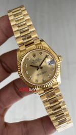Rolex Datejust Champagne Diamond Dial 279178 President 31mm Lady Pırlantalı Şampanya Kadran Gold Swiss ETA Saat GS Factory