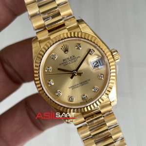 Rolex Datejust Champagne Diamond Dial 279178 President 31mm Lady Pırlantalı Şampanya Kadran Gold Swiss ETA Saat GS Factory