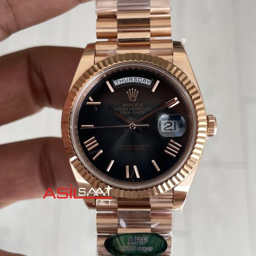 Rolex Day Date Slate Ombre 228235 Romen Dial 40mm President DD3255 Rosegold AR Factory V1 Super Clone Swiss ETA Saat