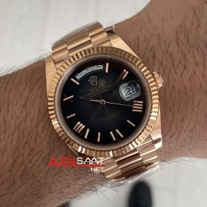 Rolex Day Date Slate Ombre 228235 Romen Dial 40mm President DD3255 Rosegold AR Factory V1 Super Clone Swiss ETA Saat