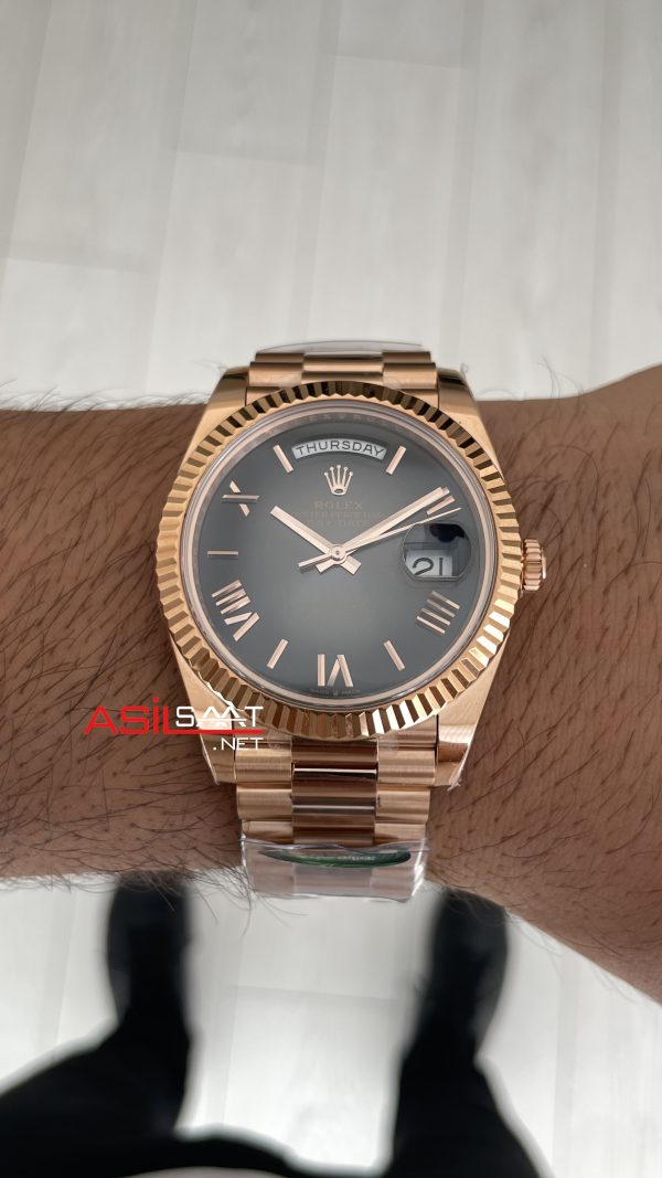 Rolex Day Date Slate Ombre 228235 Romen Dial 40mm President DD3255 Rosegold AR Factory V1 Super Clone Swiss ETA Saat Rolex Day Date Slate Ombre 228235 Romen Dial 40mm President DD3255 Rosegold AR Factory V1 Super Clone Swiss ETA Saat