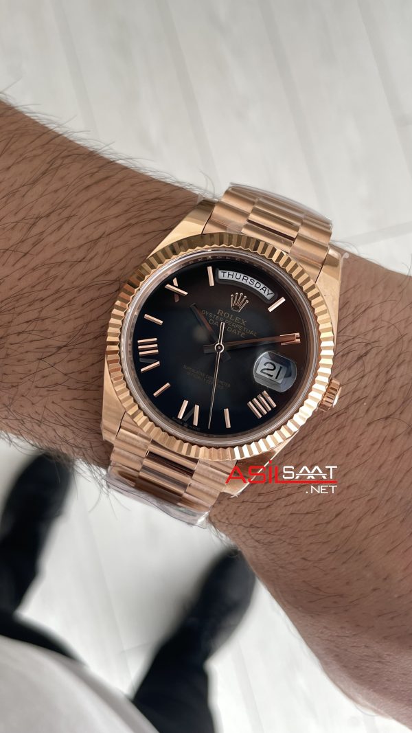 Rolex Day Date Slate Ombre 228235 Romen Dial 40mm President DD3255 Rosegold AR Factory V1 Super Clone Swiss ETA Saat Rolex Day Date Slate Ombre 228235 Romen Dial 40mm President DD3255 Rosegold AR Factory V1 Super Clone Swiss ETA Saat
