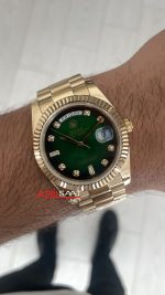 Rolex Day Date Yeşil 228238 Green Diamond Gold 40mm Replika Saat