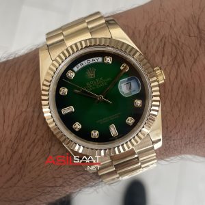 Rolex Day Date Yeşil 228238 Green Diamond Gold 40mm Replika Saat