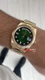 Rolex Day Date Yeşil 228238 Green Diamond Gold 40mm Replika Saat