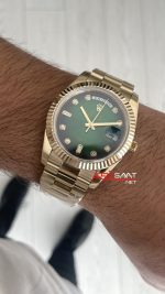 Rolex Day Date Yeşil 228238 Green Diamond Gold 40mm Replika Saat