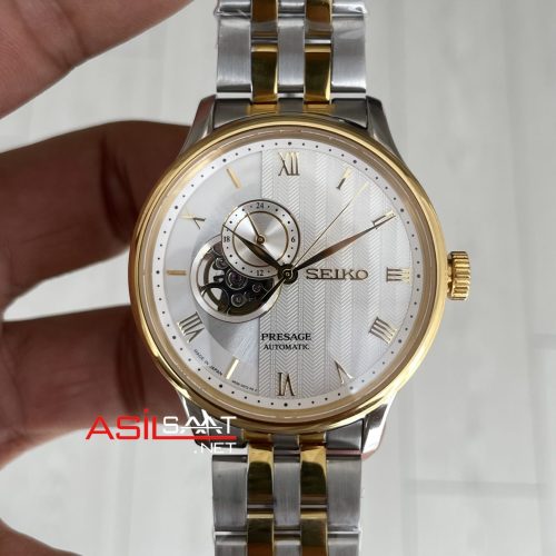 Seiko Presage Open Heart 40mm Beyaz Romen Kadran 4R39 Two Tone Gold