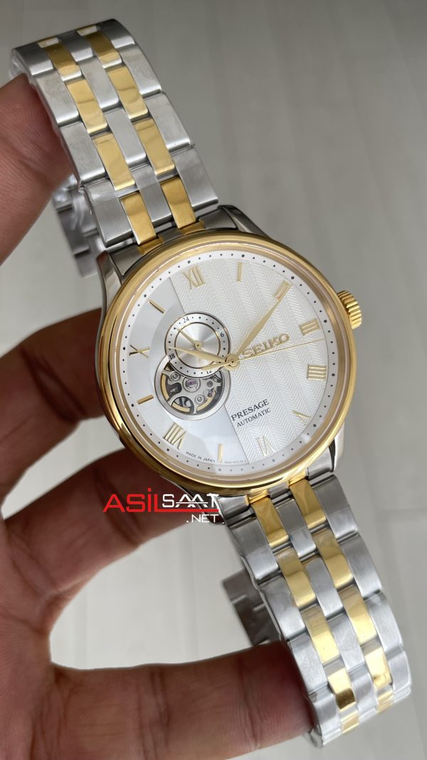Seiko Presage Open Heart 40mm Beyaz Romen Kadran 4R39 Two Tone Gold