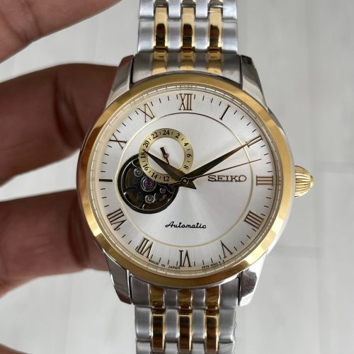 Seiko Presage Open Heart Vintage 40mm Beyaz Romen Kadran 4R39 Two Tone Gold