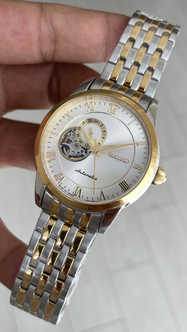 Seiko Presage Open Heart Vintage 40mm Beyaz Romen Kadran 4R39 Two Tone Gold Seiko Presage Open Heart Vintage 40mm Beyaz Romen Kadran 4R39 Two Tone Gold