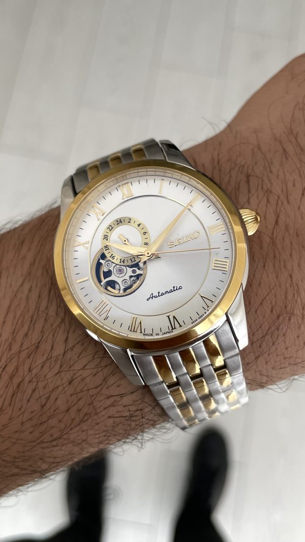 Seiko Presage Open Heart Vintage 40mm Beyaz Romen Kadran 4R39 Two Tone Gold Seiko Presage Open Heart Vintage 40mm Beyaz Romen Kadran 4R39 Two Tone Gold