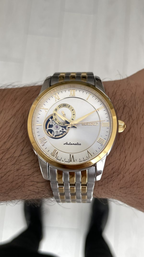 Seiko Presage Open Heart Vintage 40mm Beyaz Romen Kadran 4R39 Two Tone Gold Seiko Presage Open Heart Vintage 40mm Beyaz Romen Kadran 4R39 Two Tone Gold