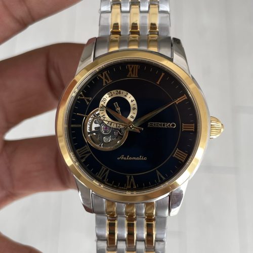 Seiko Presage Open Heart Vintage 40mm Siyah Romen Kadran 4R39 Two Tone Gold