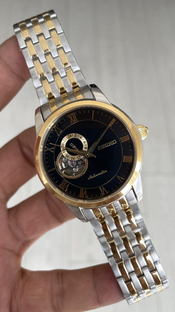 Seiko Presage Open Heart Vintage 40mm Siyah Romen Kadran 4R39 Two Tone Gold