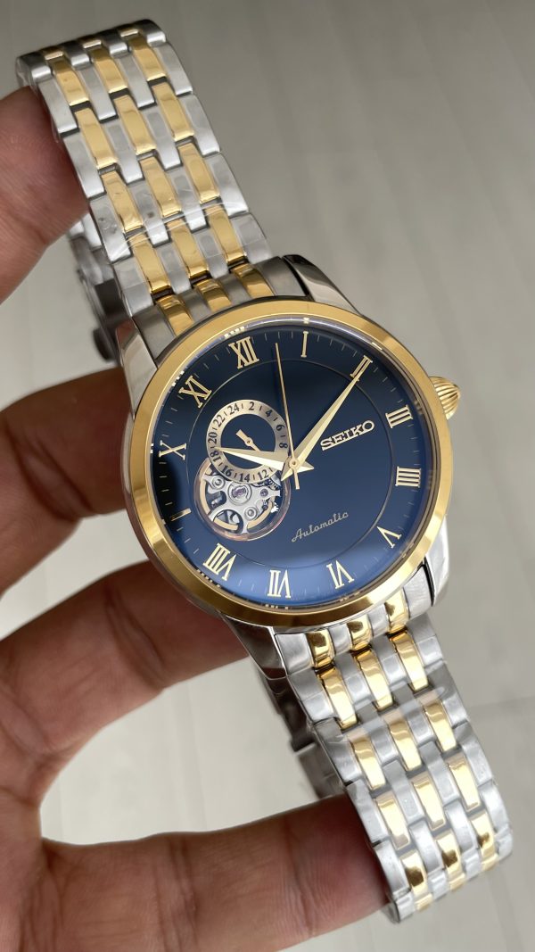 Seiko Presage Open Heart Vintage 40mm Siyah Romen Kadran 4R39 Two Tone Gold