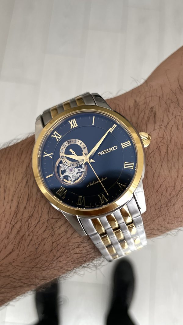 Seiko Presage Open Heart Vintage 40mm Siyah Romen Kadran 4R39 Two Tone Gold