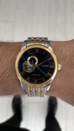 Seiko Presage Open Heart Vintage 40mm Siyah Romen Kadran 4R39 Two Tone Gold