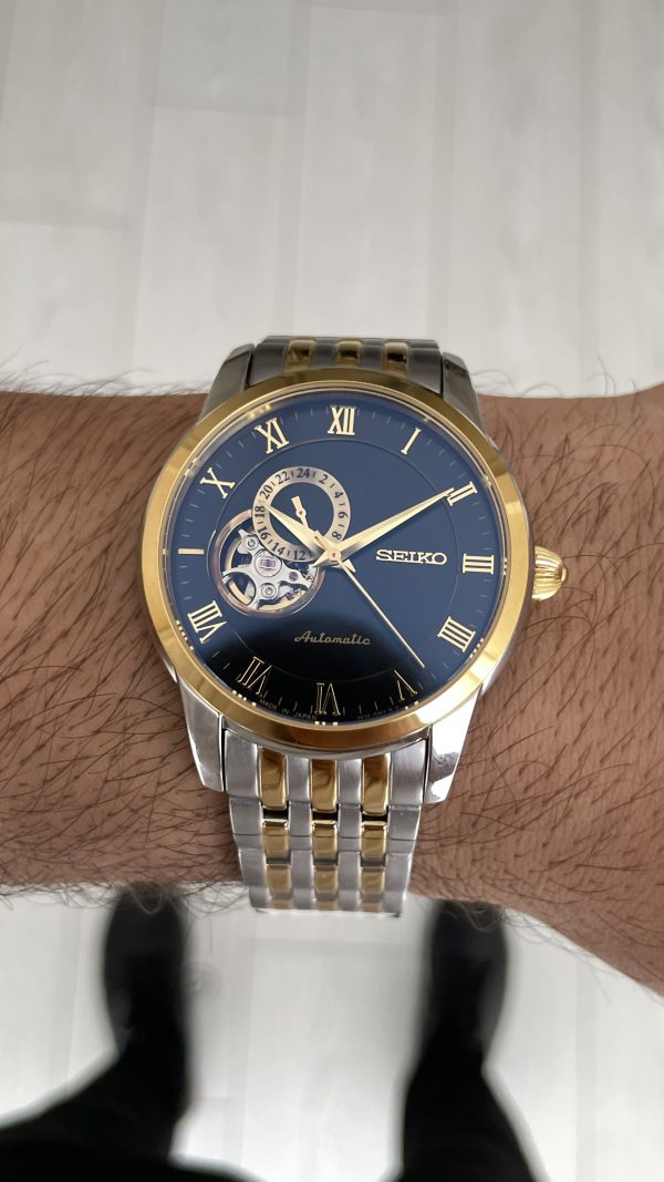 Seiko Presage Open Heart Vintage 40mm Siyah Romen Kadran 4R39 Two Tone Gold