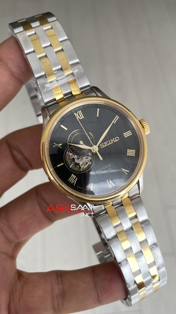 Seiko Presage Siyah Open Heart 40mm 4R39 Two Tone Gold