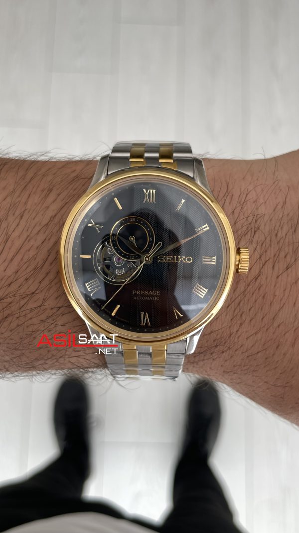 Seiko Presage Siyah Open Heart 40mm 4R39 Two Tone Gold