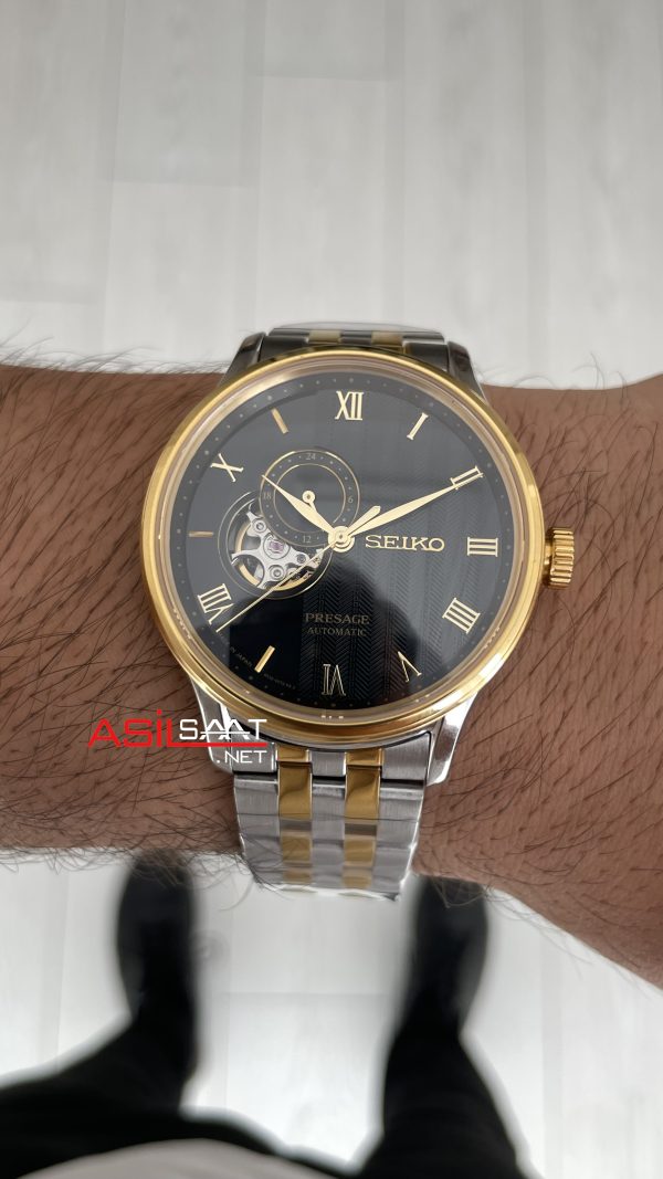 Seiko Presage Siyah Open Heart 40mm 4R39 Two Tone Gold
