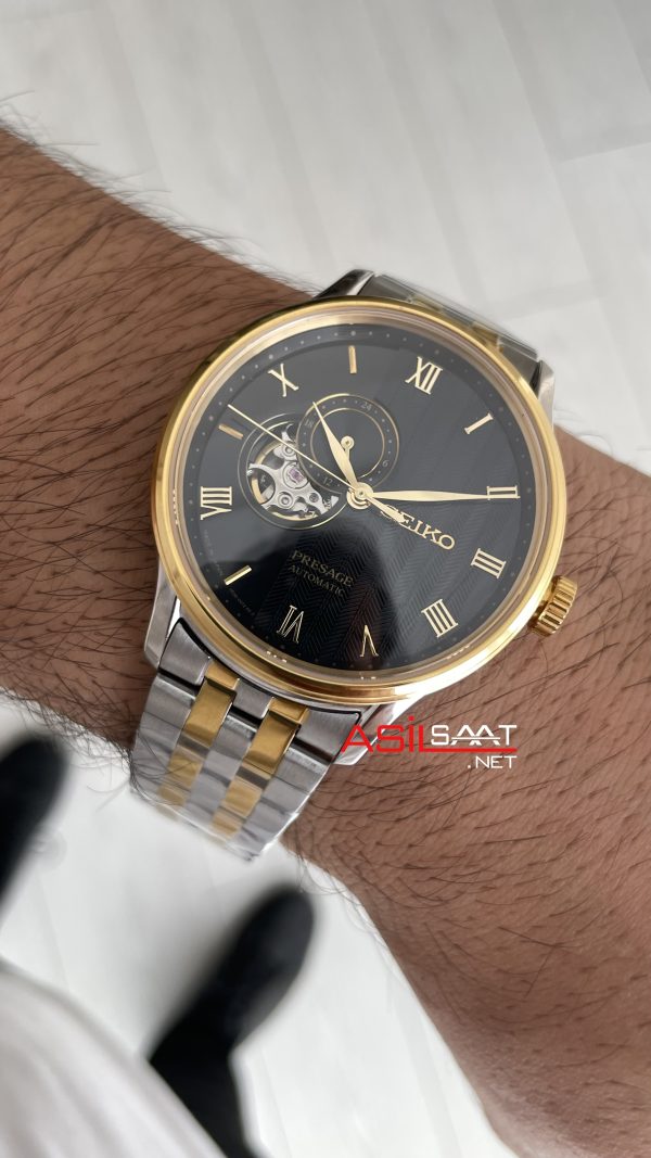 Seiko Presage Siyah Open Heart 40mm 4R39 Two Tone Gold