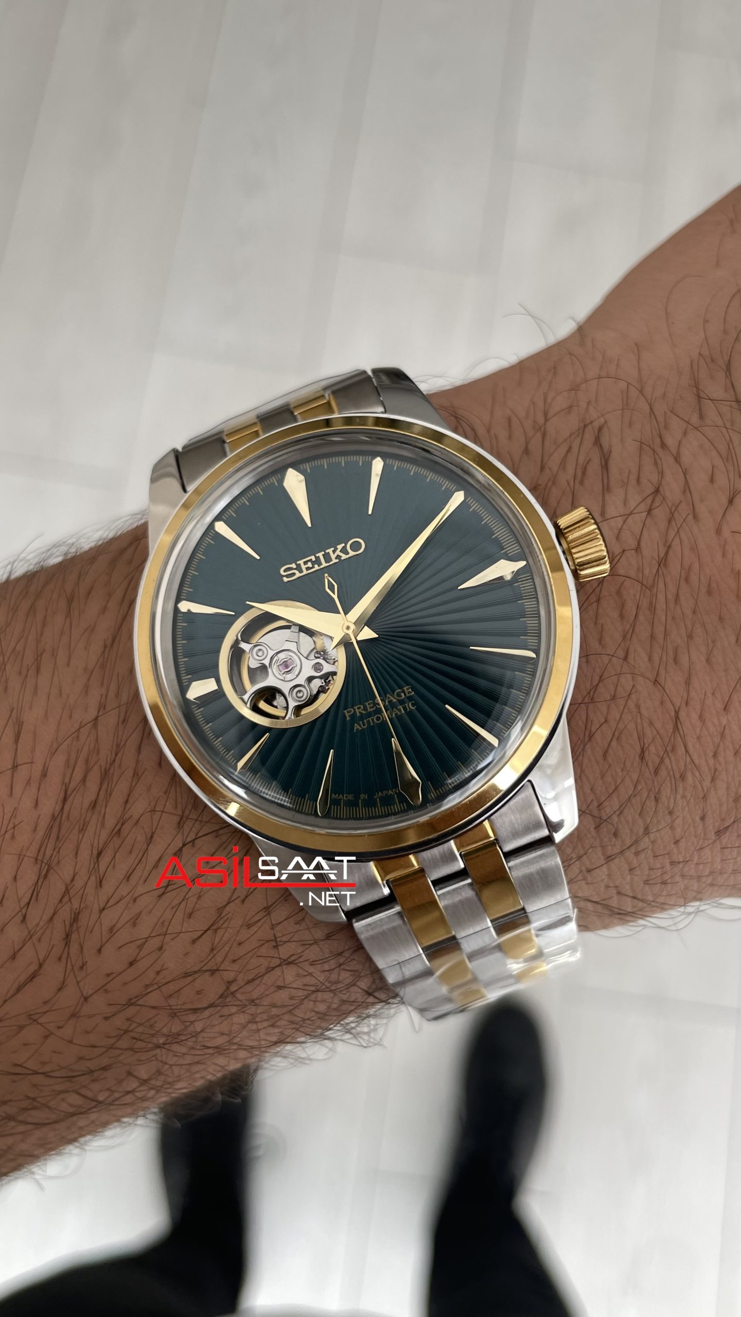 Seiko Presage Yeşil Open Heart Coktail 40mm 4R38 Two Tone Gold