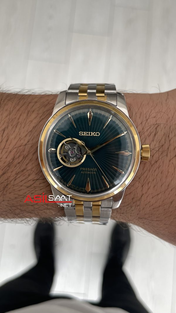 Seiko Presage Yeşil Open Heart Coktail 40mm 4R38 Two Tone Gold