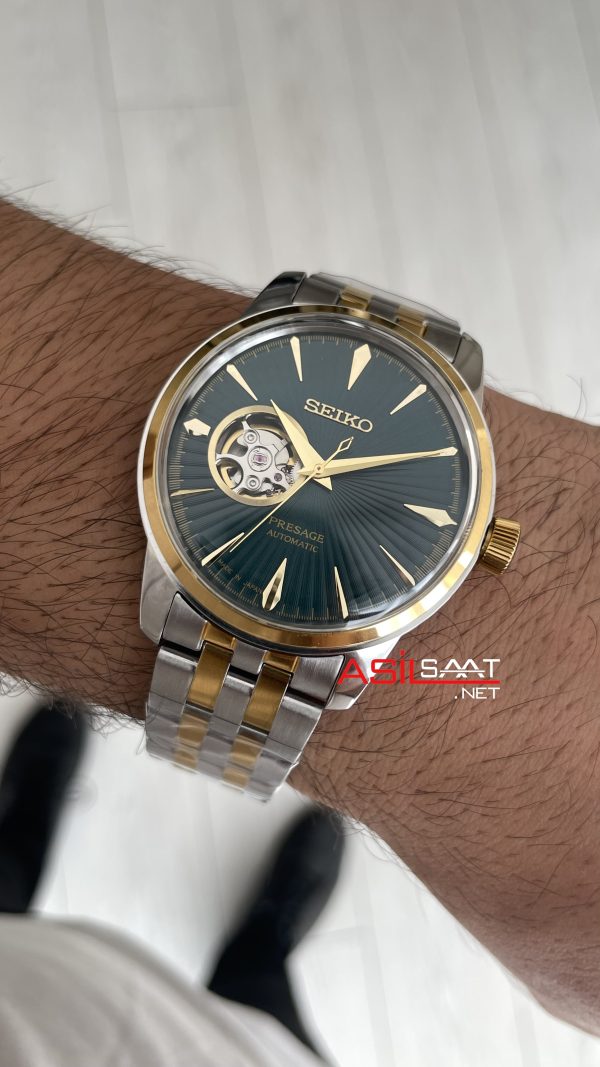 Seiko Presage Yeşil Open Heart Coktail 40mm 4R38 Two Tone Gold