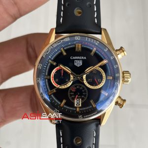 TAG Heuer Porsche Carrera Chronograph Gold Siyah Kadran 40mm Replika Saat