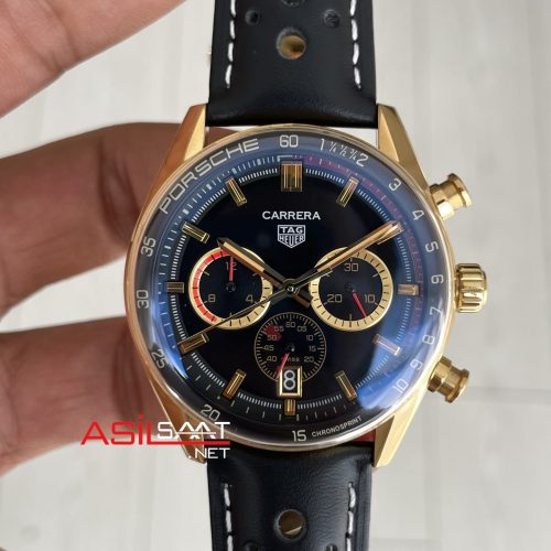 TAG Heuer Porsche Carrera Chronograph Gold Siyah Kadran 40mm Replika Saat