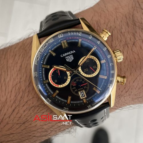 TAG Heuer Porsche Carrera Chronograph Gold Siyah Kadran 40mm Replika Saat