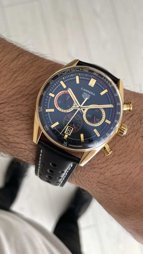TAG Heuer Porsche Carrera Chronograph Gold Siyah Kadran 40mm Replika Saat TAG Heuer Porsche Carrera Chronograph Gold Siyah Kadran 40mm Replika Saat