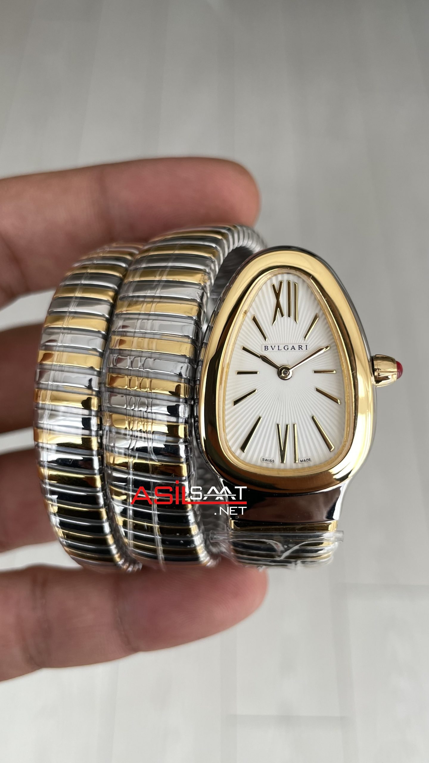 Bulgari Serpenti Tubogas Beyaz Kadran Silver Gold 35mm Üç Sarmalı Kadın Kol Saati