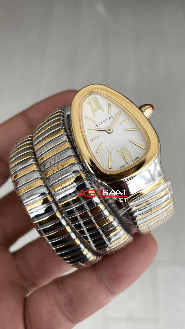 Bulgari Serpenti Tubogas Beyaz Kadran Silver Gold 35mm Üç Sarmalı Kadın Kol Saati