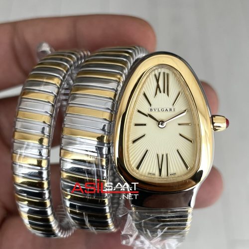 Bulgari Serpenti Tubogas Champagne Silver Gold 35mm Üç Sarmalı Kadın Kol Saati