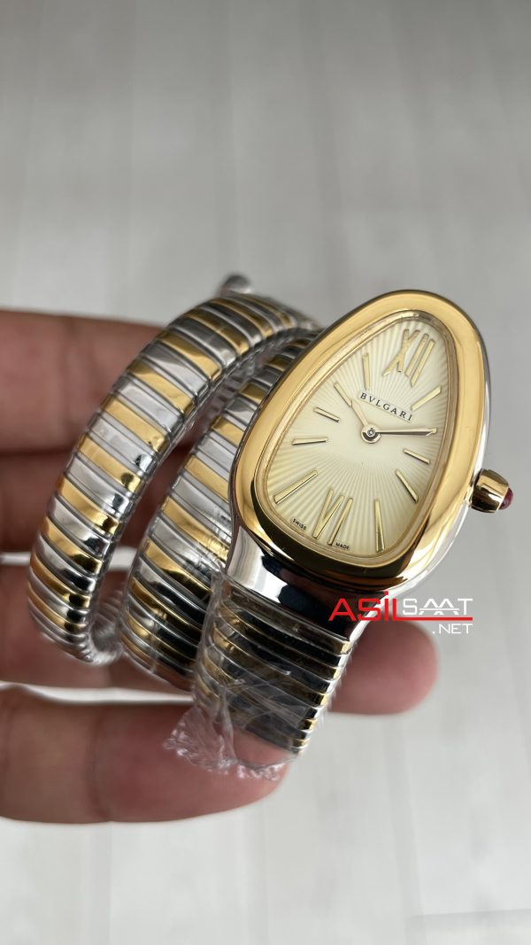 Bulgari Serpenti Tubogas Champagne Silver Gold 35mm Üç Sarmalı Kadın Kol Saati