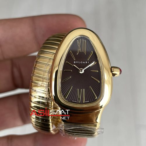 Bulgari Serpenti Tubogas Chocolate 35mm Gold Kahverengi Kadran Tek Sarmalı Kadın Kol Saati