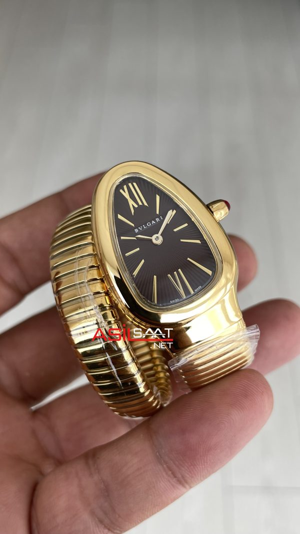 Bulgari Serpenti Tubogas Chocolate 35mm Gold Kahverengi Kadran Tek Sarmalı Kadın Kol Saati