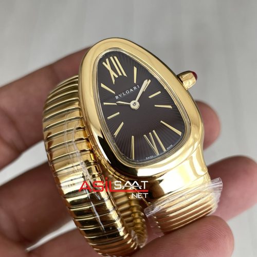 Bulgari Serpenti Tubogas Chocolate 35mm Gold Kahverengi Kadran Tek Sarmalı Kadın Kol Saati